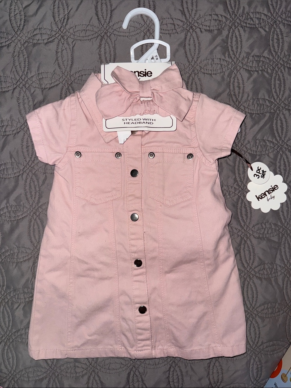 Kensie Pink Baby Button-Front Dress with Bow Headband